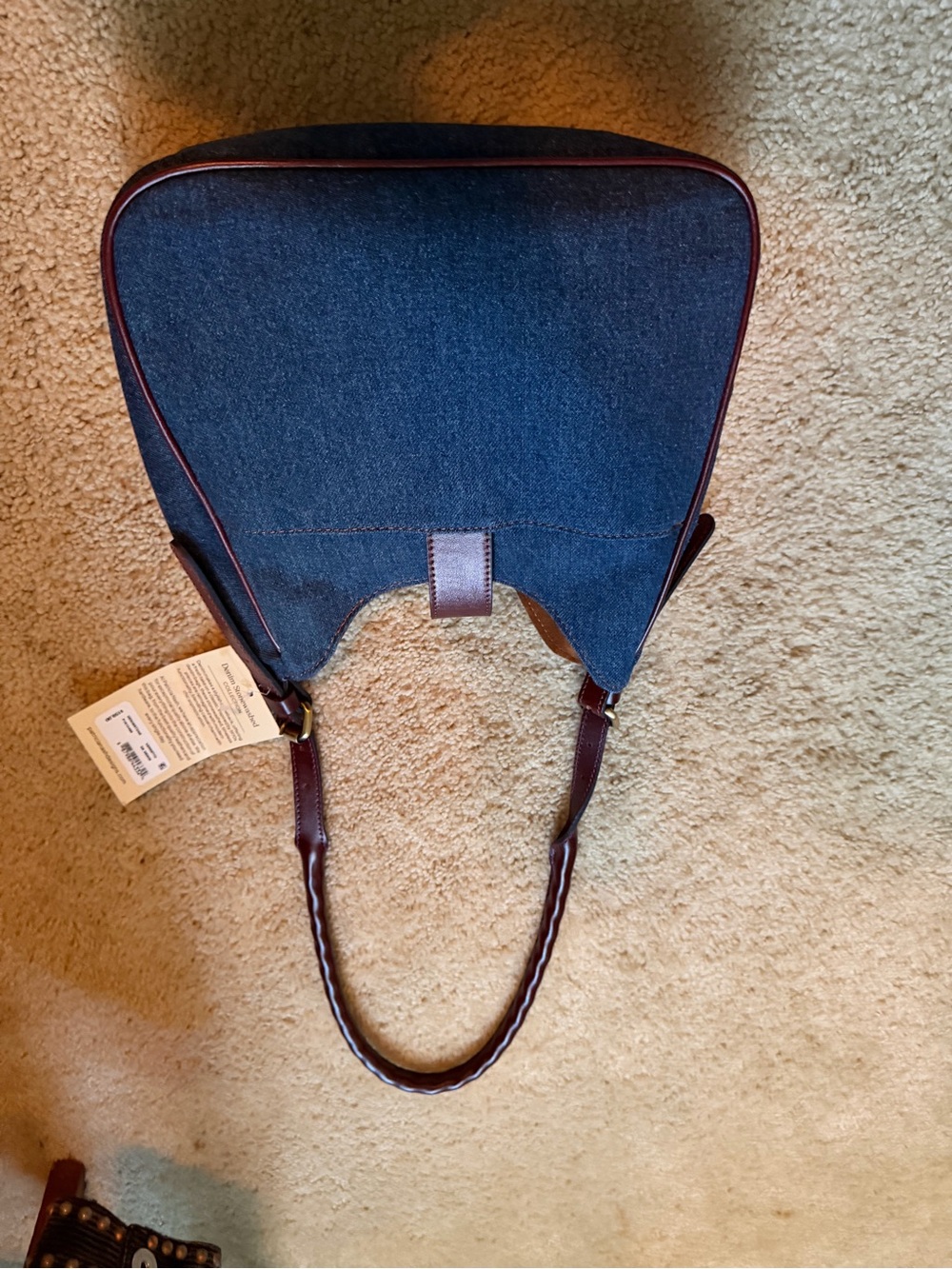 Patricia Nash Navy Canvas Tote with Brown Leather Trim